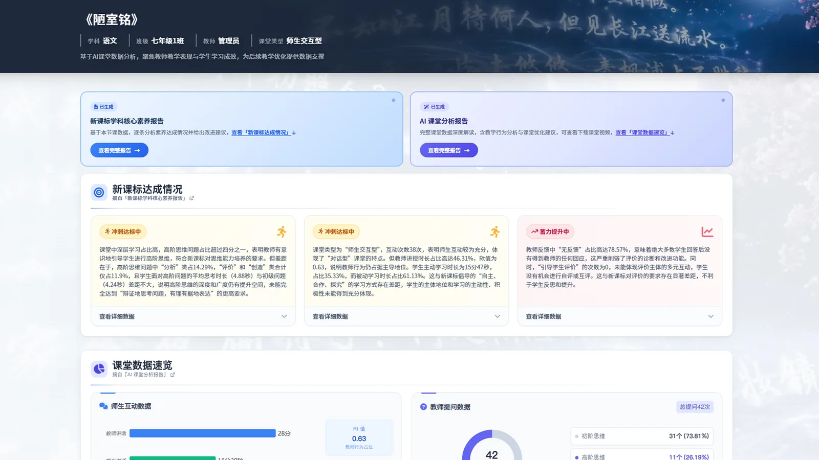 AI 课堂分析报告(单课)界面截图